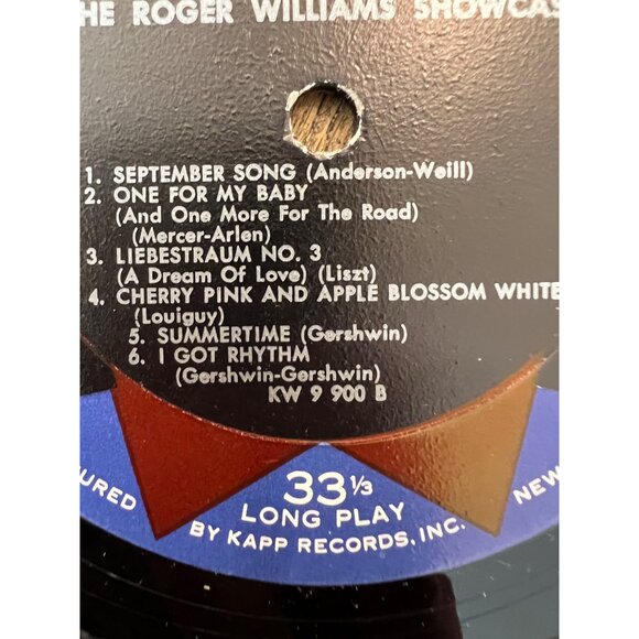 The Roger Williams Showcase Vinyl Record 33 1/3 RPM Kapp Records KW-900 Album - Picture 3 of 5